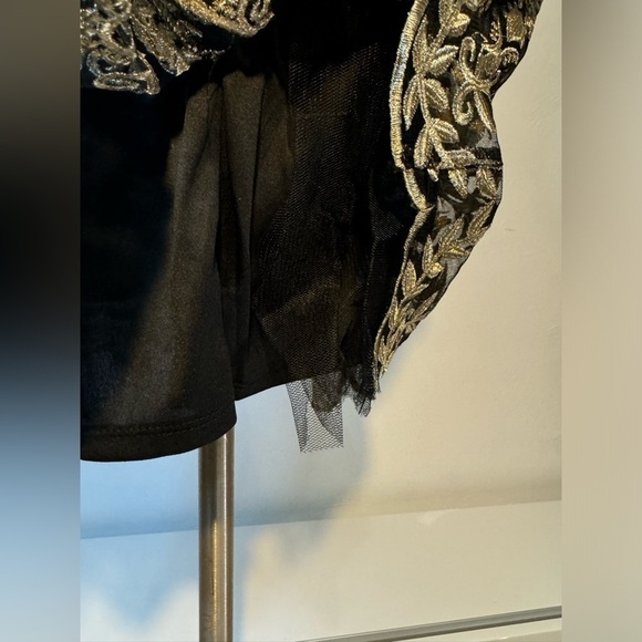 XS Altar'd State Dress Womens Small Black Gold Embroidered Floral tulle teacup - Picture 7 of 13